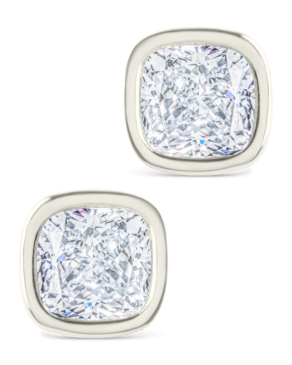 Sterling Silver Cushion Cut Bezel Set Stud Earrings