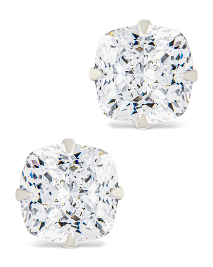 Sterling Silver Cushion Cut Prong Set Stud Earrings