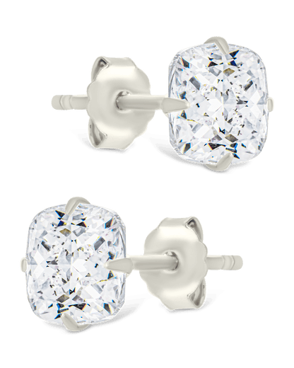 Sterling Silver Cushion Cut Prong Set Stud Earrings