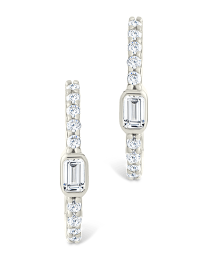 Sterling Silver Emerald Cut Bezel Set Huggie Hoop Earrings