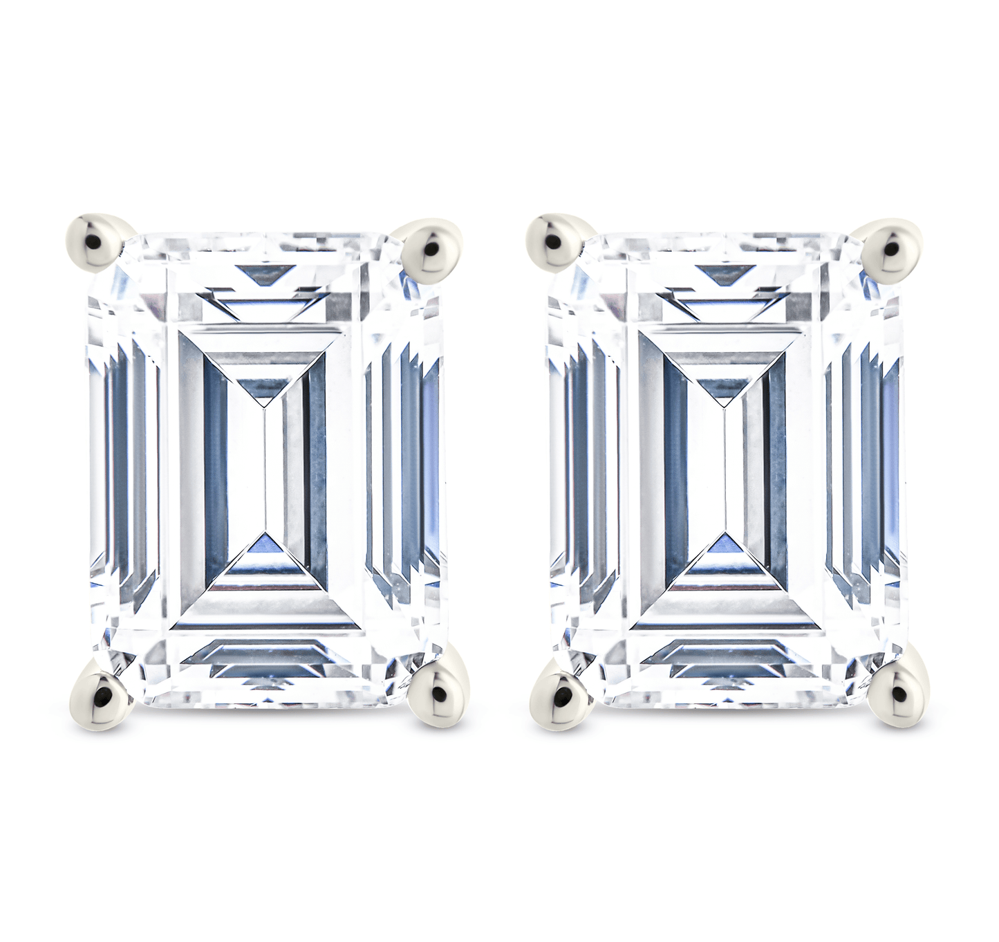 Sterling Silver Emerald Cut Prong Set Stud Earrings
