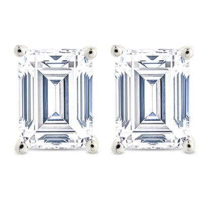 Sterling Silver Emerald Cut Prong Set Stud Earrings