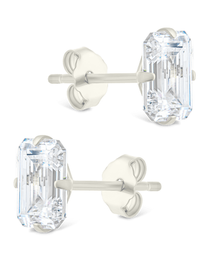 Sterling Silver Emerald Cut Prong Set Stud Earrings