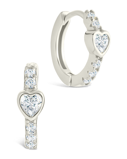 Sterling Silver Heart Cut Bezel Set Huggie Hoop Earrings