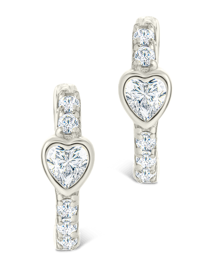 Sterling Silver Heart Cut Bezel Set Huggie Hoop Earrings