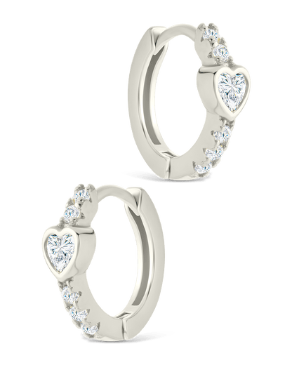 Sterling Silver Heart Cut Bezel Set Huggie Hoop Earrings