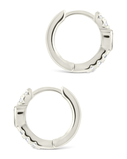Sterling Silver Heart Cut Bezel Set Huggie Hoop Earrings