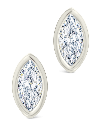 Sterling Silver Marquise Cut Bezel Set Stud Earrings