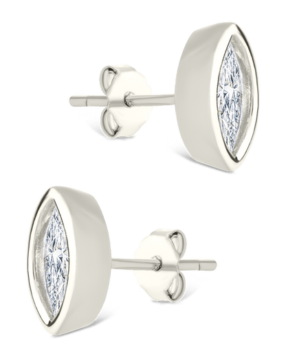 Sterling Silver Marquise Cut Bezel Set Stud Earrings