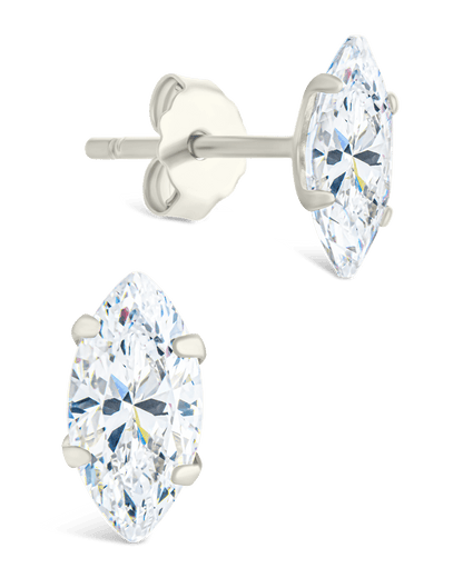 Sterling Silver Marquise Cut Prong Set Stud Earrings
