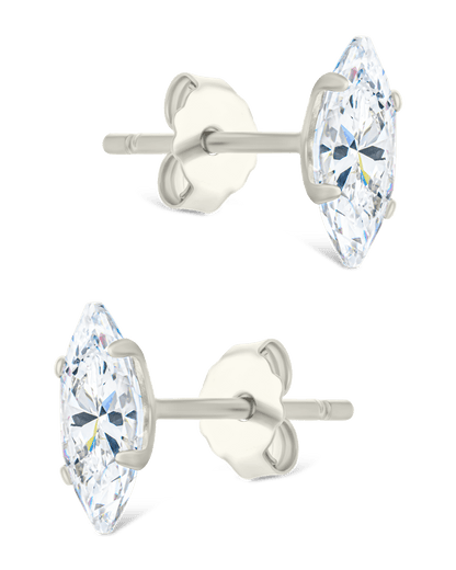 Sterling Silver Marquise Cut Prong Set Stud Earrings
