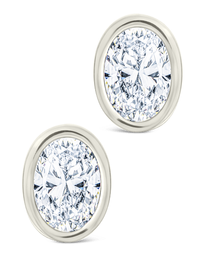 Sterling Silver Oval Cut Bezel Set Stud Earrings