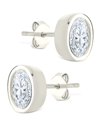 Sterling Silver Oval Cut Bezel Set Stud Earrings