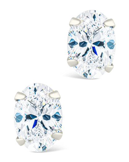 Sterling Silver Oval Cut Prong Set Stud Earrings