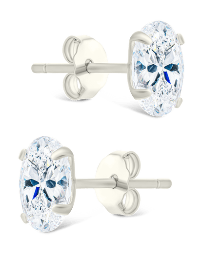 Sterling Silver Oval Cut Prong Set Stud Earrings