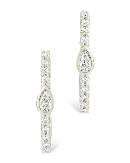 Sterling Silver Pear Cut Bezel Set Huggie Hoop Earrings