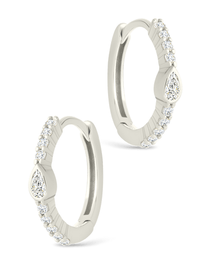 Sterling Silver Pear Cut Bezel Set Huggie Hoop Earrings