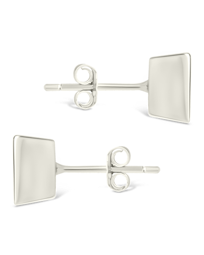 Sterling Silver Princess Cut Bezel Set Stud Earrings