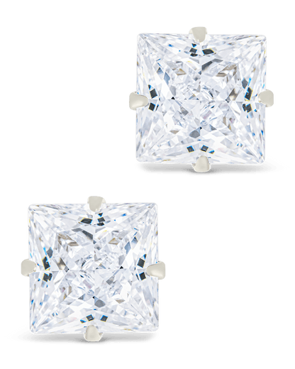 Sterling Silver Princess Cut Prong Set Stud Earrings