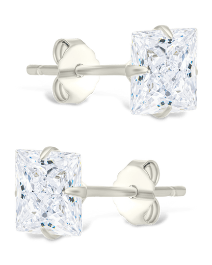 Sterling Silver Princess Cut Prong Set Stud Earrings