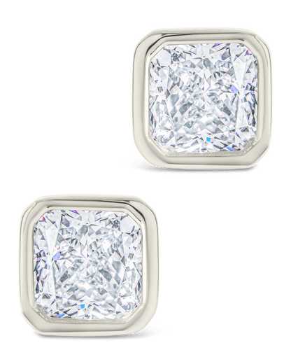 Sterling Silver Radiant Cut Bezel Set Stud Earrings