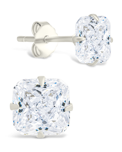 Sterling Silver Radiant Cut Prong Set Stud Earrings
