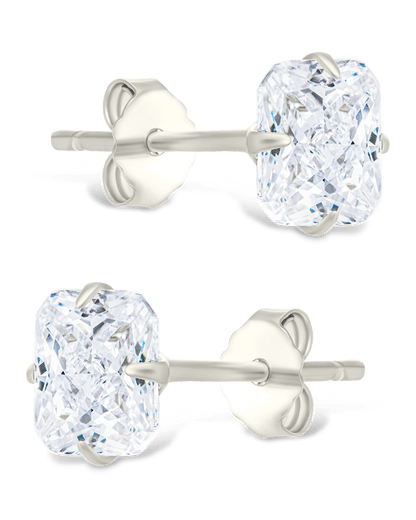 Sterling Silver Radiant Cut Prong Set Stud Earrings
