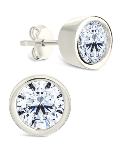 Sterling Silver Helene Round Cut Bezel Set Stud Earrings