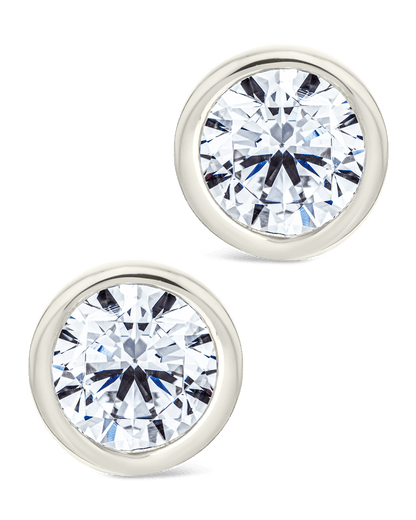 Sterling Silver Helene Round Cut Bezel Set Stud Earrings