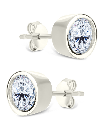 Sterling Silver Helene Round Cut Bezel Set Stud Earrings