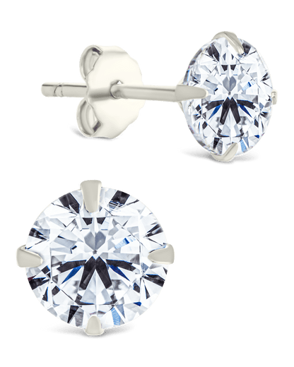 Sterling Silver Round Cut Prong Set Stud Earrings