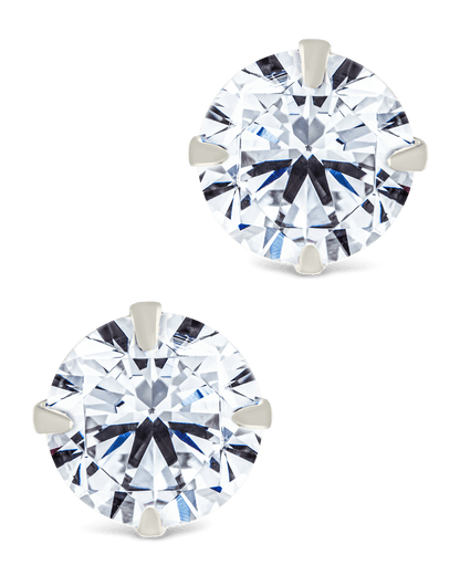 Sterling Silver Round Cut Prong Set Stud Earrings