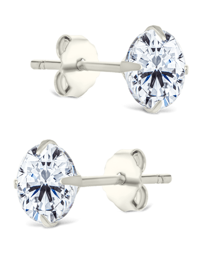 Sterling Silver Round Cut Prong Set Stud Earrings