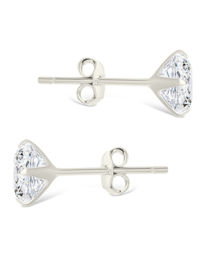 Sterling Silver Round Cut Prong Set Stud Earrings