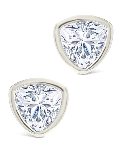 Sterling Silver Trillion Cut Bezel Set Stud Earrings