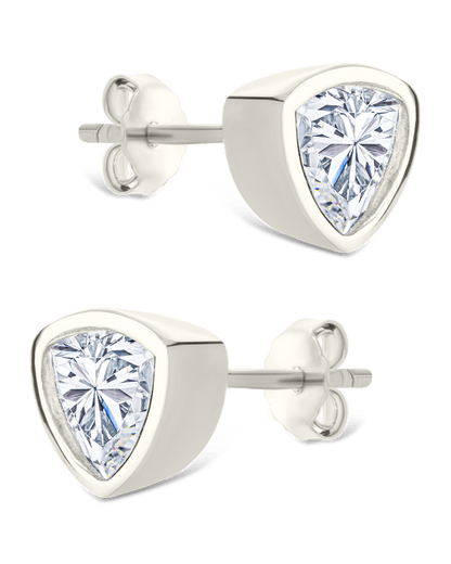 Sterling Silver Trillion Cut Bezel Set Stud Earrings
