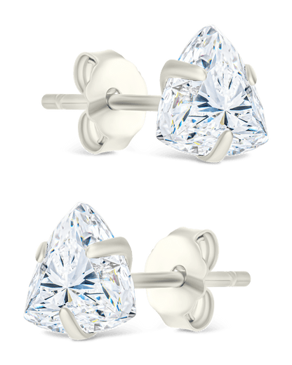 Sterling Silver Trillion Cut Prong Set Stud Earrings