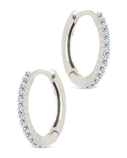 Sterling Silver Pave CZ Micro Hoops