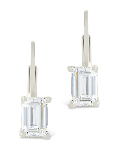 Sterling Silver Emerald Cut French Clip Earrings
