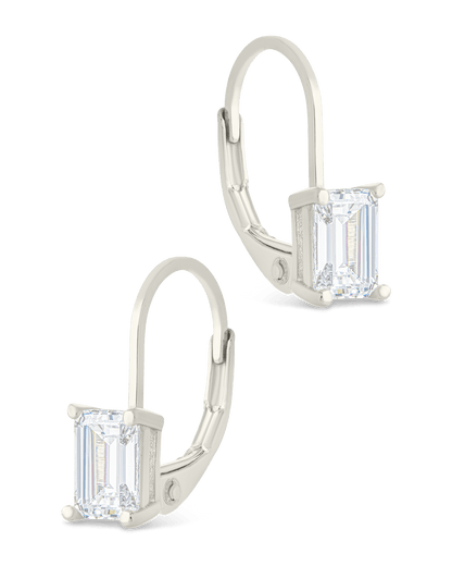Sterling Silver Emerald Cut French Clip Earrings