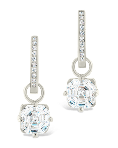 Sterling Silver Augusta Asscher Cut CZ Dangle Micro Hoops
