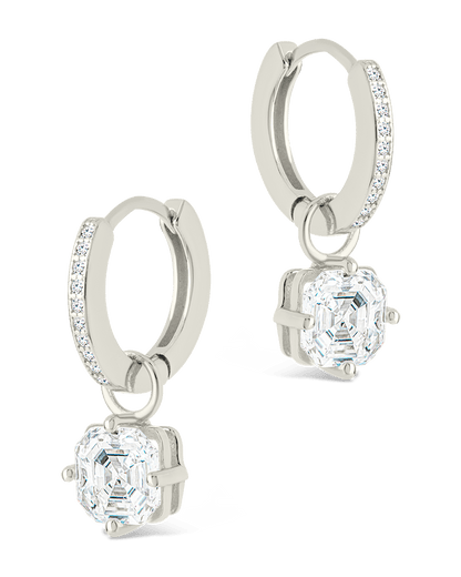 Sterling Silver Augusta Asscher Cut CZ Dangle Micro Hoops