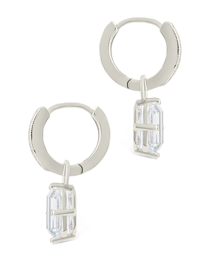 Sterling Silver Emerald Cut CZ Micro Hoop Dangle Earrings