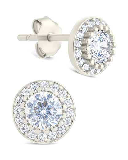 Sterling Silver Round Cut Brilliant Halo Studs