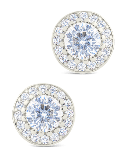 Sterling Silver Round Cut Brilliant Halo Studs