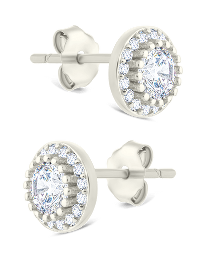 Sterling Silver Round Cut Brilliant Halo Studs