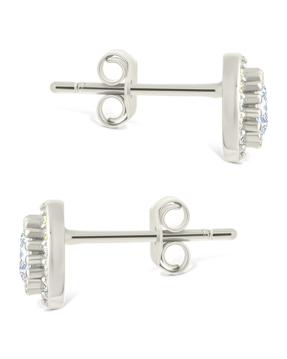 Sterling Silver Round Cut Brilliant Halo Studs