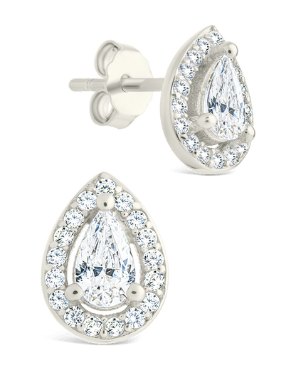 Sterling Silver Pear Cut Brilliant Halo Studs