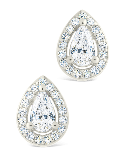 Sterling Silver Pear Cut Brilliant Halo Studs