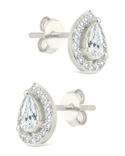 Sterling Silver Pear Cut Brilliant Halo Studs